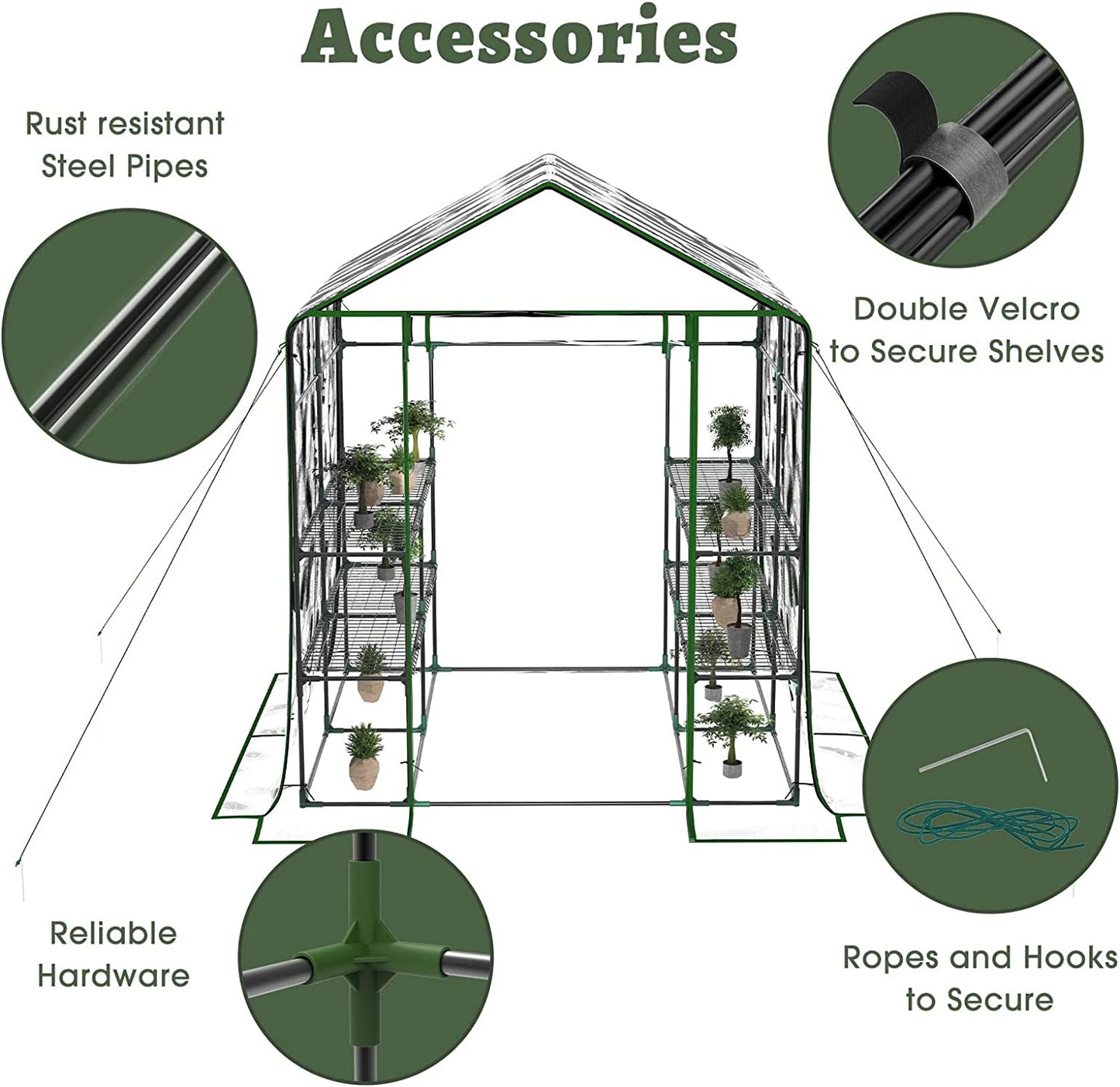 BLUU Greenhouse, Portable Green House Indoor and Outdoor Kit with Anchors and Ropes