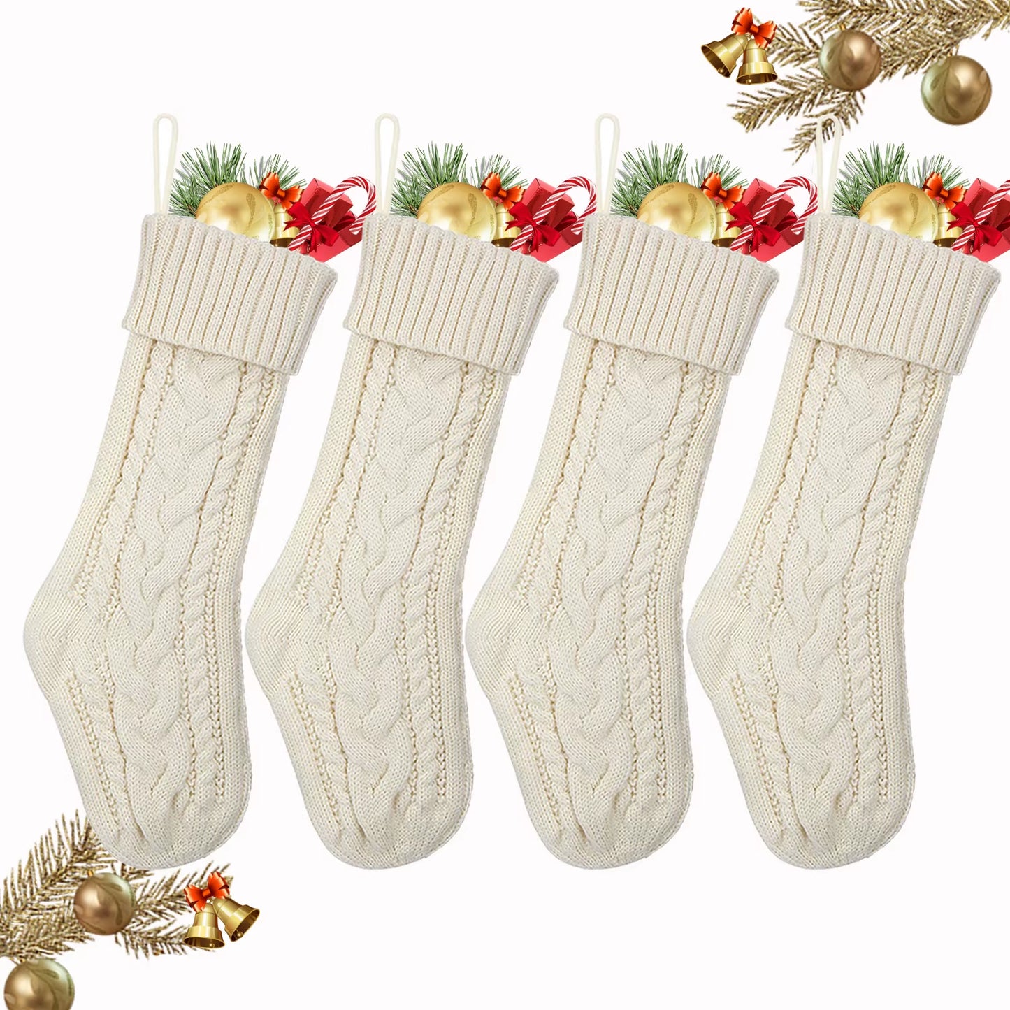 3/4/5/6/8Pcs Christmas Stockings 18In Large Size Cable Knit Stocking Gifts Kids New Year Gift Decor for Family Holiday Party