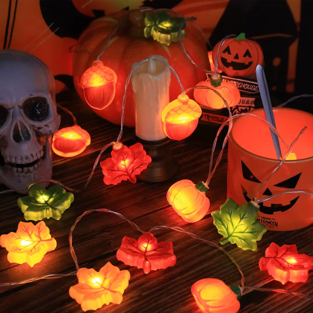 LED Pumpkin Maple Leaf Acorn String Lights,Fall Harvest Decor for Halloween Thanksgiving Christmas, Party Garden Fireplace