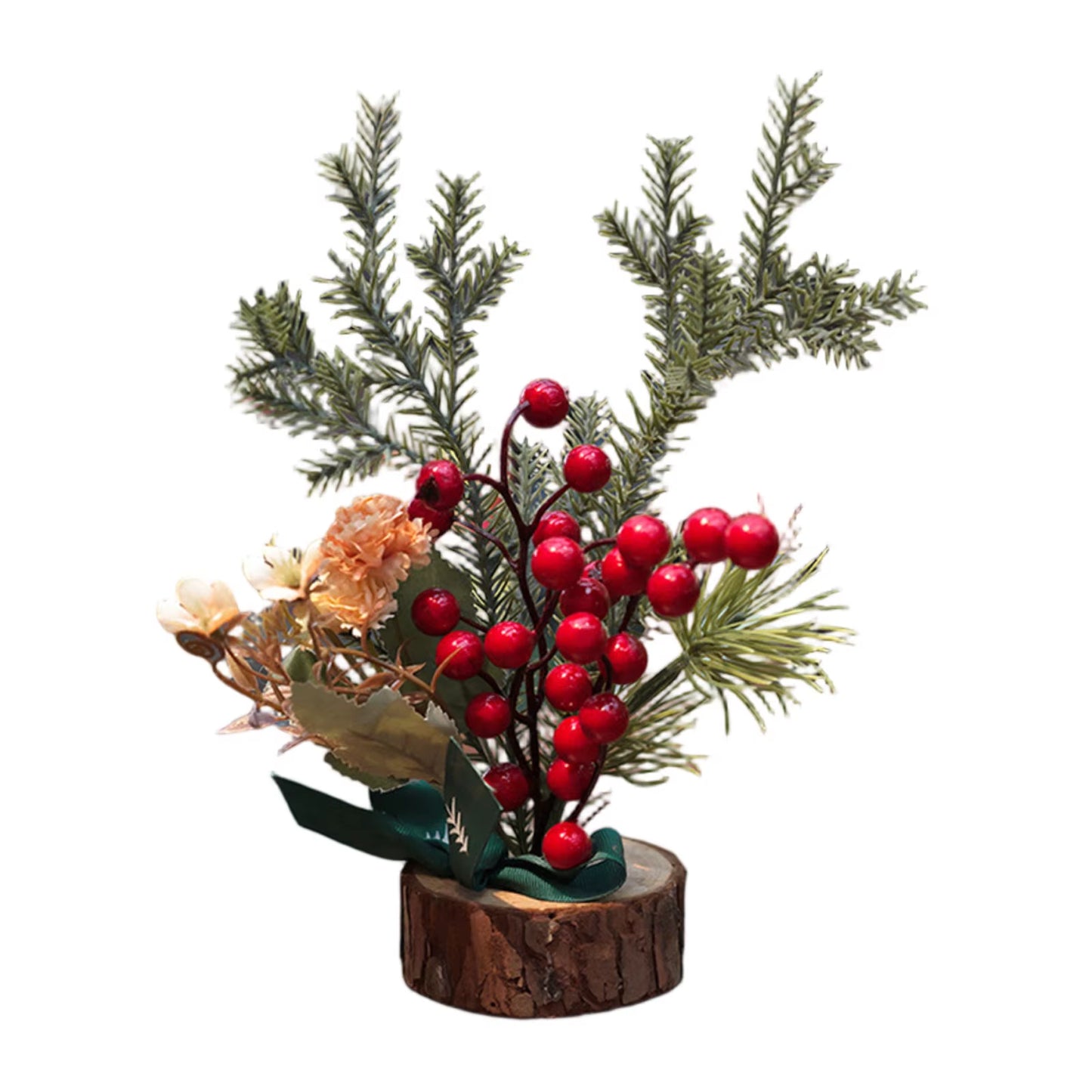 Christmas Decoration Desktop Small Tree Simulation Flower Wreath Ornament New Year Decoration Red Fruit Small Tree Artificial