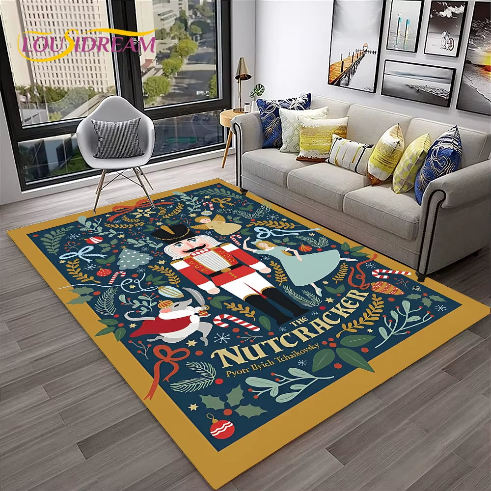 Nutcracker Christmas Tree Cartoon Fairy Tales Carpet Rug for Home Living Room Bedroom Sofa Doormat Decor,Kids Non-Slip Floor Mat