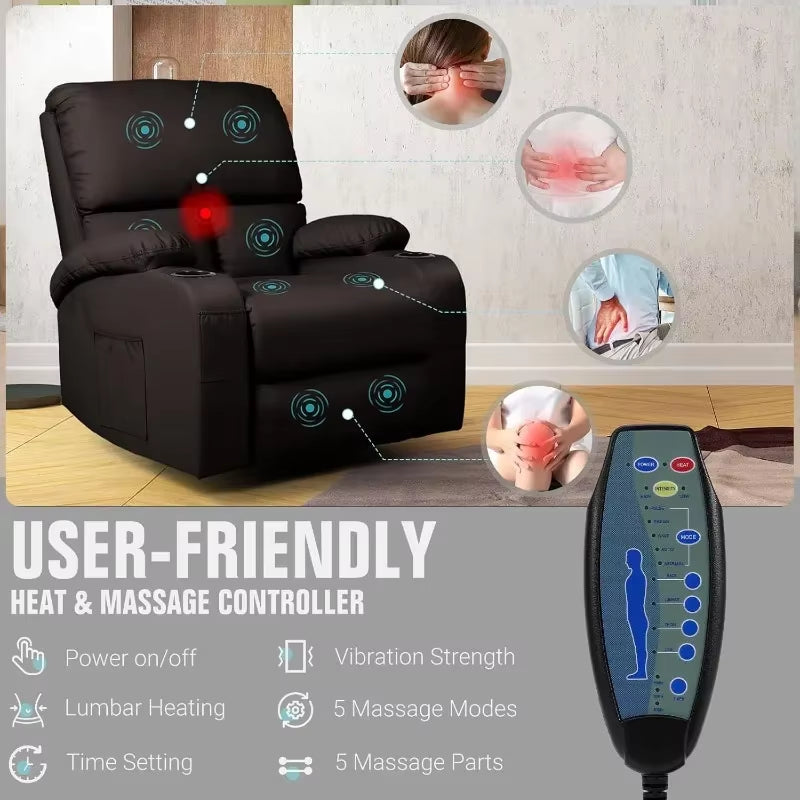 Swivel Rocking Recliner - 8-Point Massage & Heat Therapy Chair - SP!NECK™