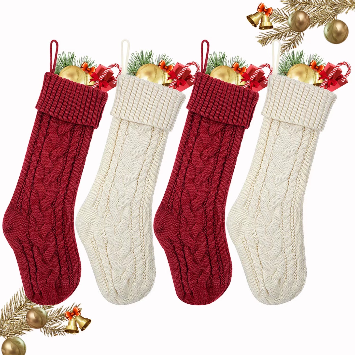 3/4/5/6/8Pcs Christmas Stockings 18In Large Size Cable Knit Stocking Gifts Kids New Year Gift Decor for Family Holiday Party