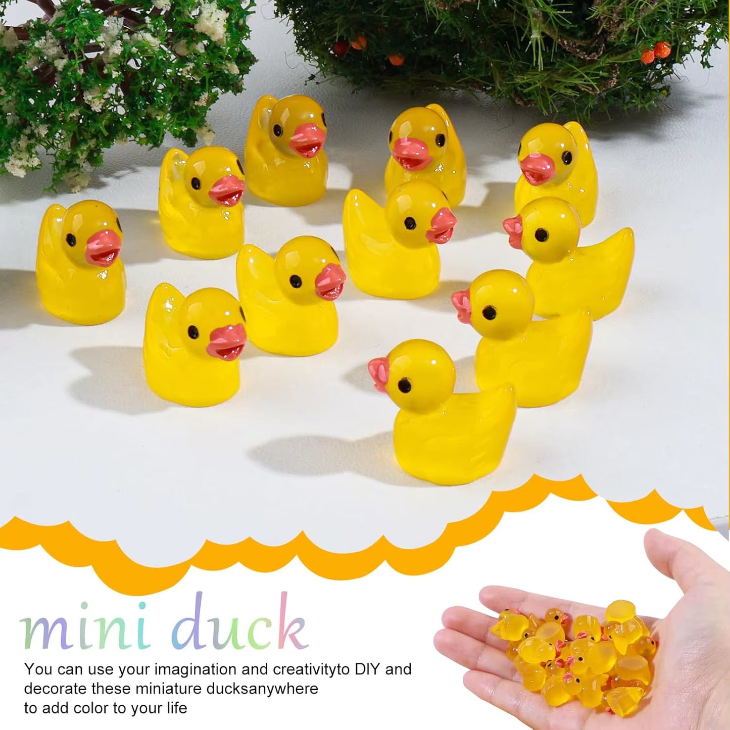 50/100 Pcs Luminous Mini Duck Tiny Resin Duck Little Duck Figurines Bulk for Dollhouse Ornament Micro Garden DIY Crafts Decor