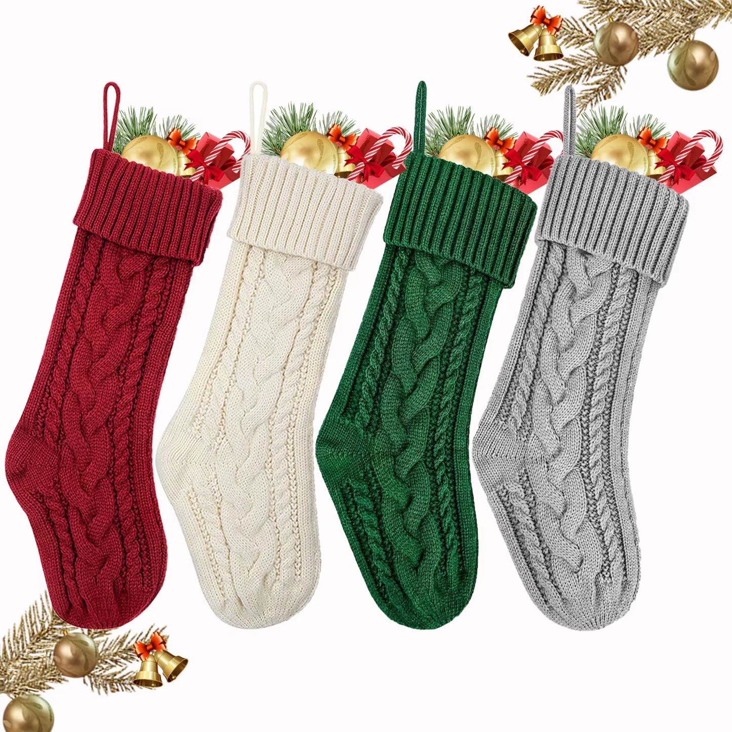 3/4/5/6/8Pcs Christmas Stockings 18In Large Size Cable Knit Stocking Gifts Kids New Year Gift Decor for Family Holiday Party