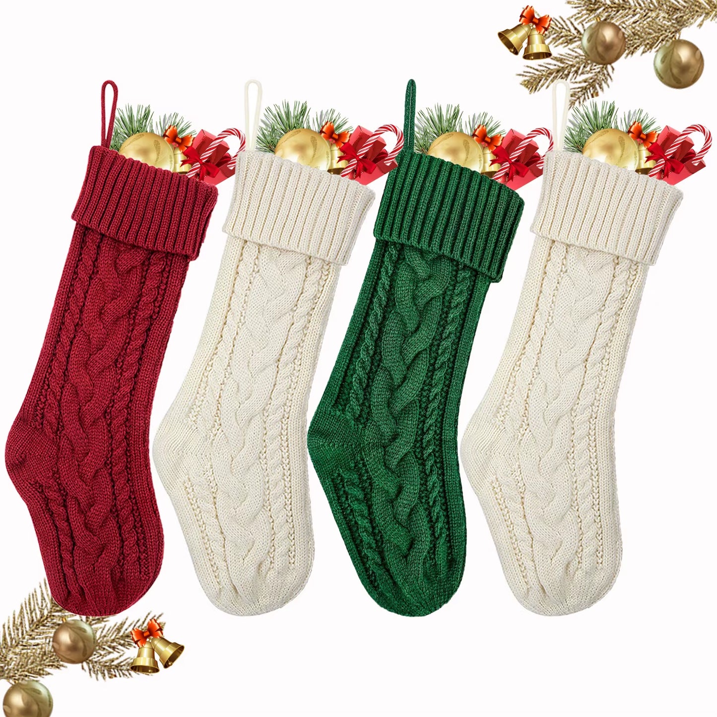 3/4/5/6/8Pcs Christmas Stockings 18In Large Size Cable Knit Stocking Gifts Kids New Year Gift Decor for Family Holiday Party