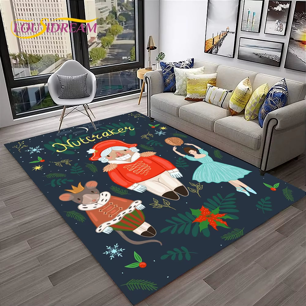 Nutcracker Christmas Tree Cartoon Fairy Tales Carpet Rug for Home Living Room Bedroom Sofa Doormat Decor,Kids Non-Slip Floor Mat