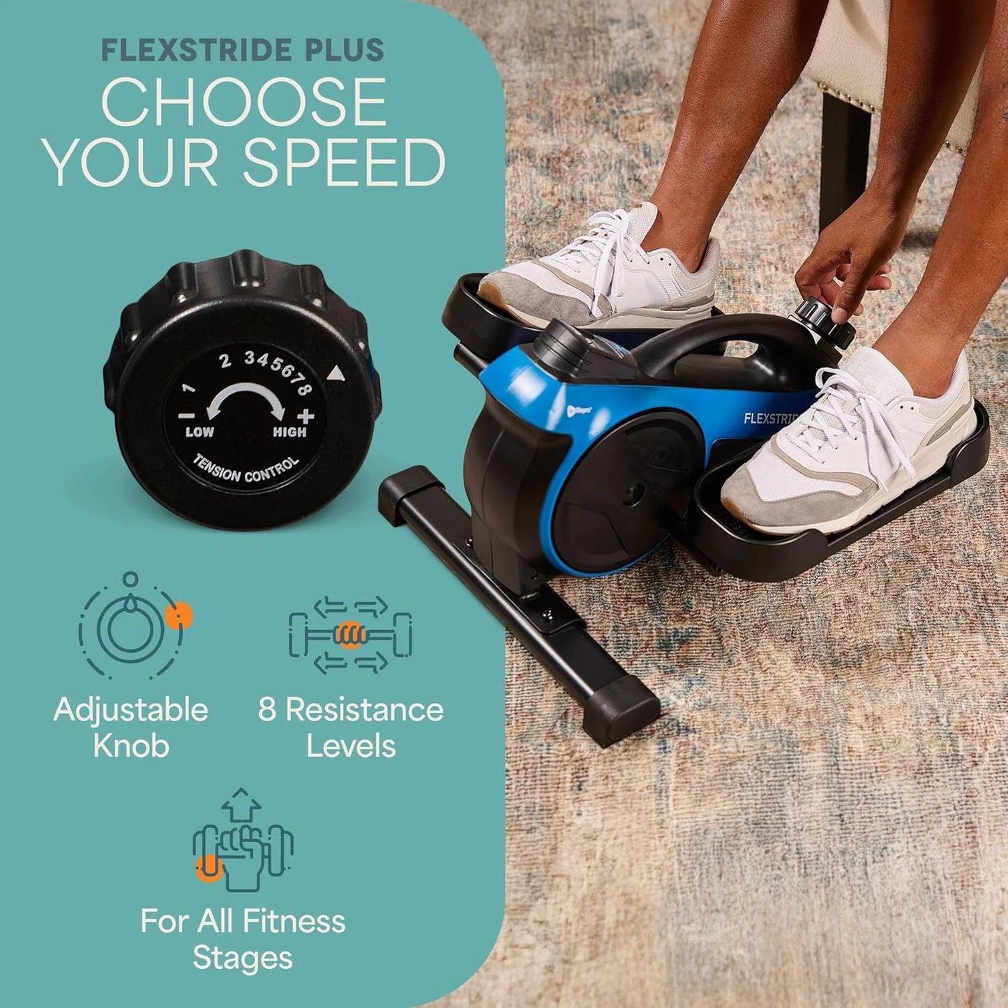 under Desk Elliptical Exercise Machine – Motorized Pedal Exerciser for Home and Office - Blue