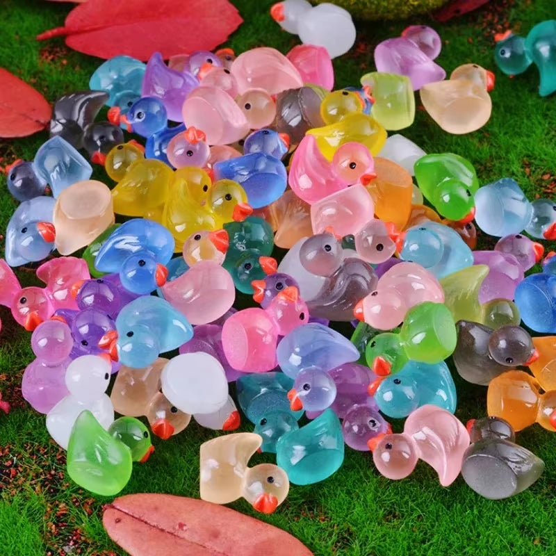 50/100 Pcs Luminous Mini Duck Tiny Resin Duck Little Duck Figurines Bulk for Dollhouse Ornament Micro Garden DIY Crafts Decor