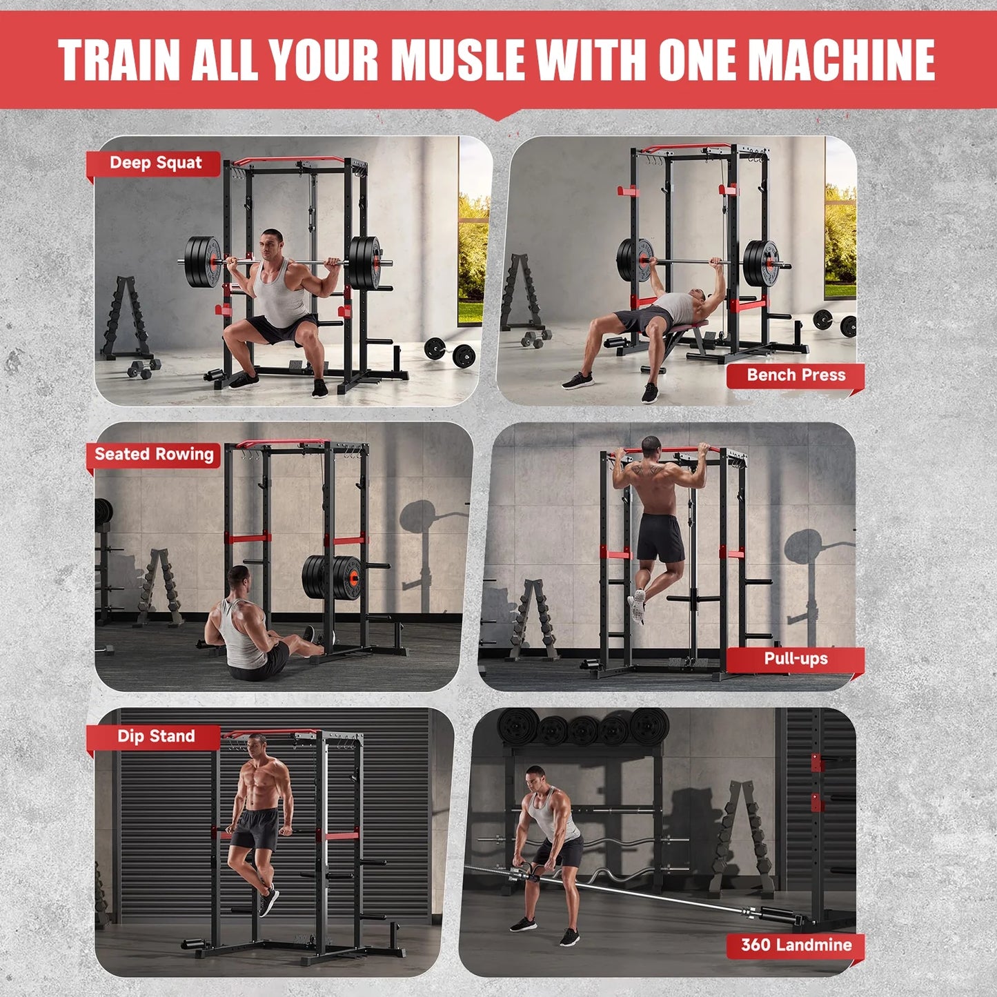 Power Cage,1200Lbs Multi-Function Power Rack with with Lat Pulldown and More Training Attachment, Weight Cage for Home Gym