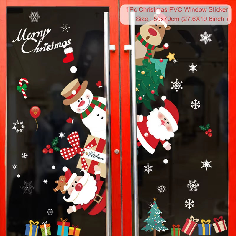 Christmas Window Stickers Merry Christmas Decorations for Home 2025 Christmas Wall Sticker Kids Room New Year Decoration 2026