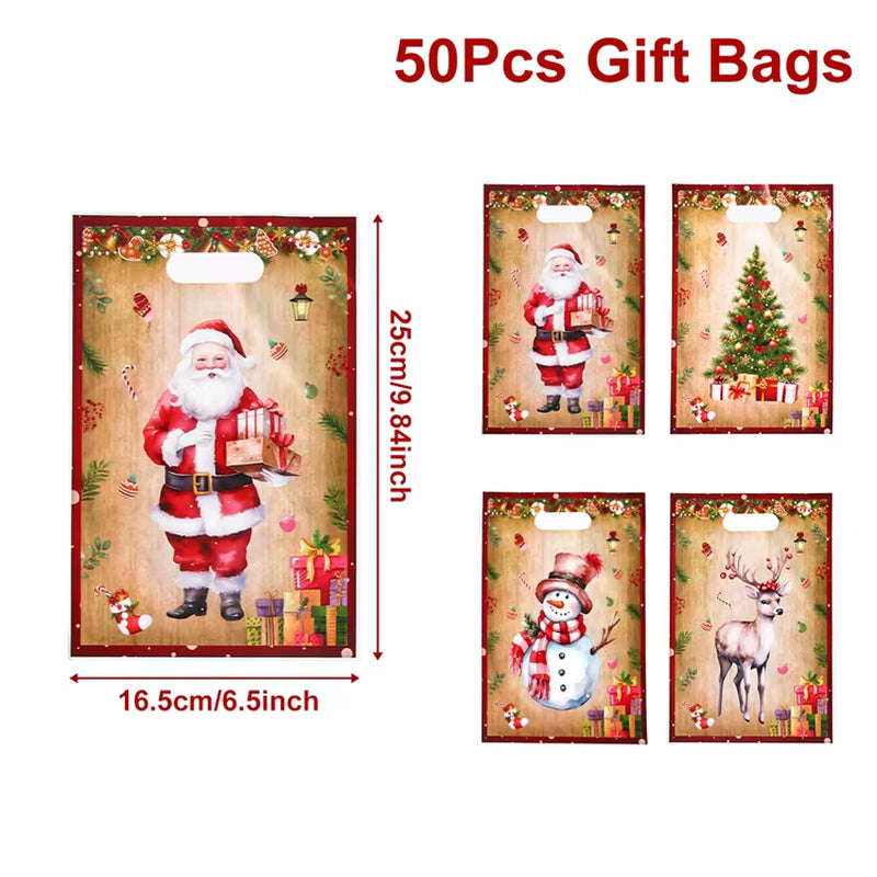10/25/50Pcs Christmas Gift Bags Christmas Party Decoration 2025 Xmas Santa Claus Cute Hand Bags Navidad Natal New Year Gift 2026