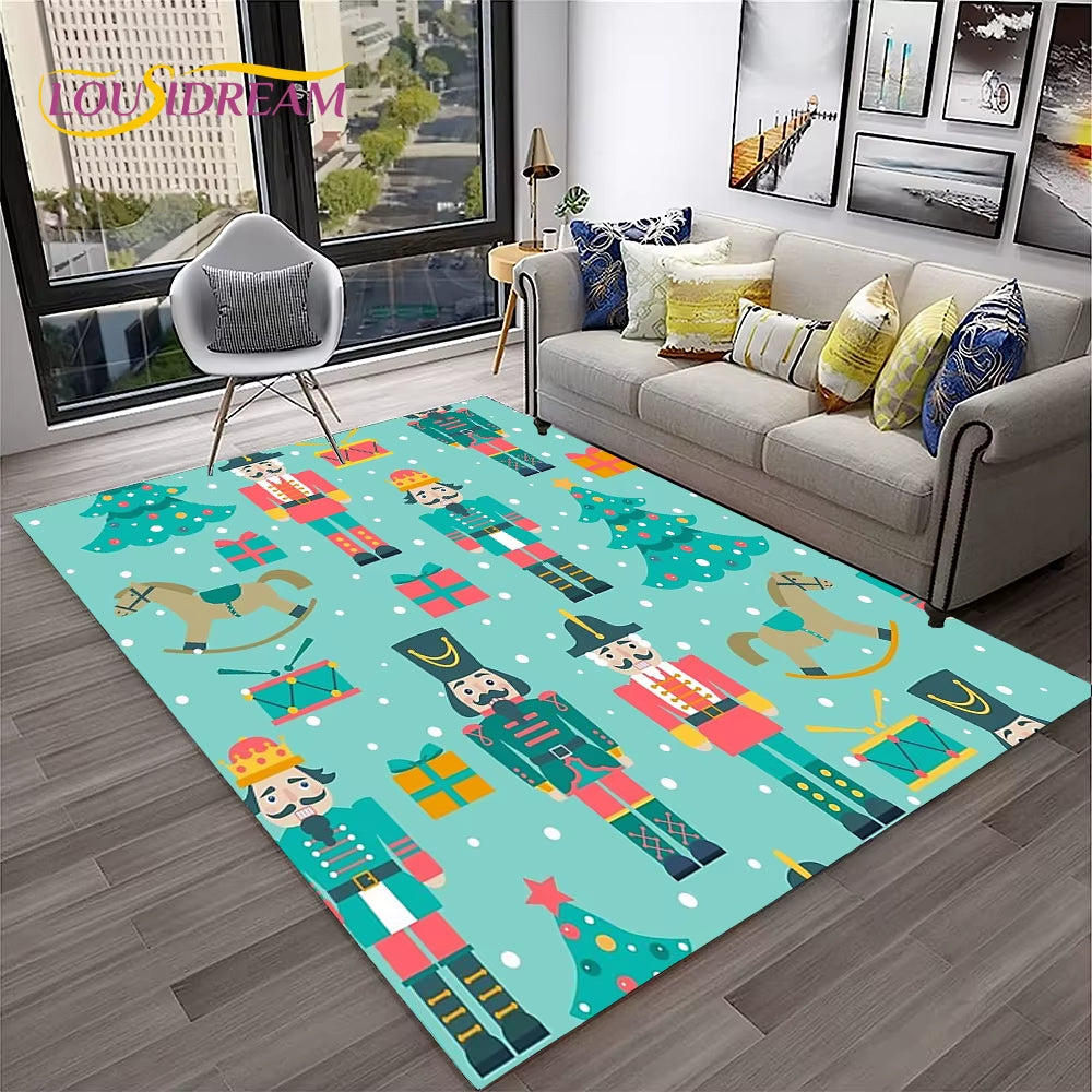Nutcracker Christmas Tree Cartoon Fairy Tales Carpet Rug for Home Living Room Bedroom Sofa Doormat Decor,Kids Non-Slip Floor Mat
