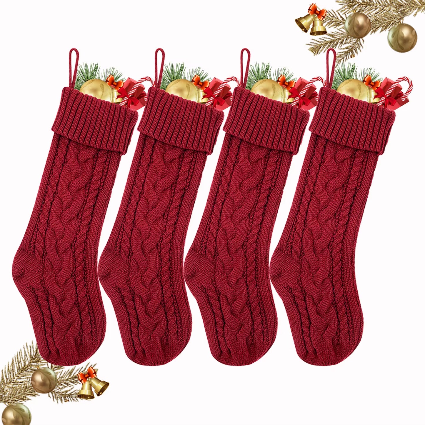 3/4/5/6/8Pcs Christmas Stockings 18In Large Size Cable Knit Stocking Gifts Kids New Year Gift Decor for Family Holiday Party