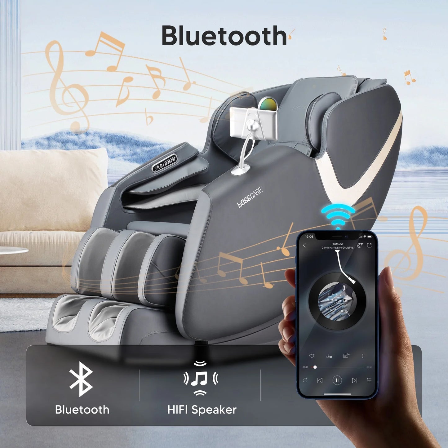 AI Voice Control Massage Chair - Zero Gravity Shiatsu Recliner in Gray - SP!NECK™