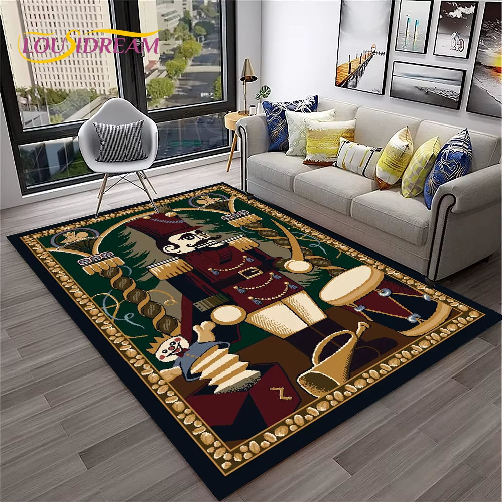 Nutcracker Christmas Tree Cartoon Fairy Tales Carpet Rug for Home Living Room Bedroom Sofa Doormat Decor,Kids Non-Slip Floor Mat