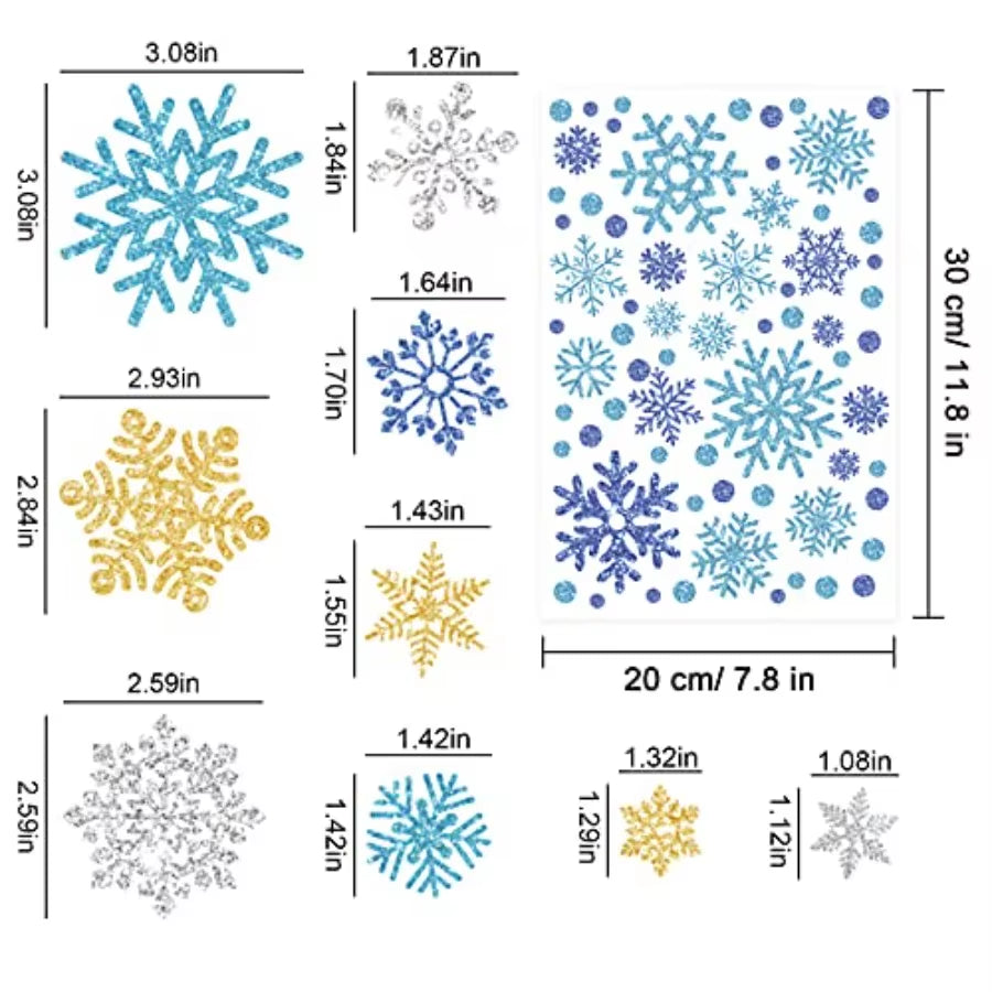 541Pcs Winter Snowflake Window Clings Stickers Doublesided White Silver Blue Gold Christmas Decals for Frozen New Year Home Sho