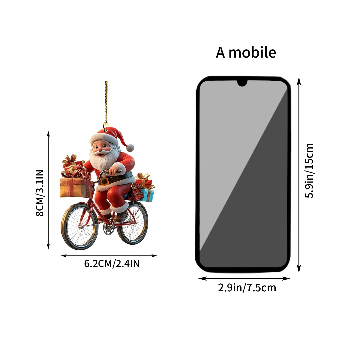 2D Acrylic Winter Decorative Hanging Cartoon Santa Claus Bicycle Gifts Christmas Pendants Christmas Tree Decoration