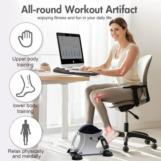 under Desk Bike Pedal Exerciser, Mini Exercise Bike with Digital Display, Portable Foot Cycle Arm & Leg Peddler Machine for Home