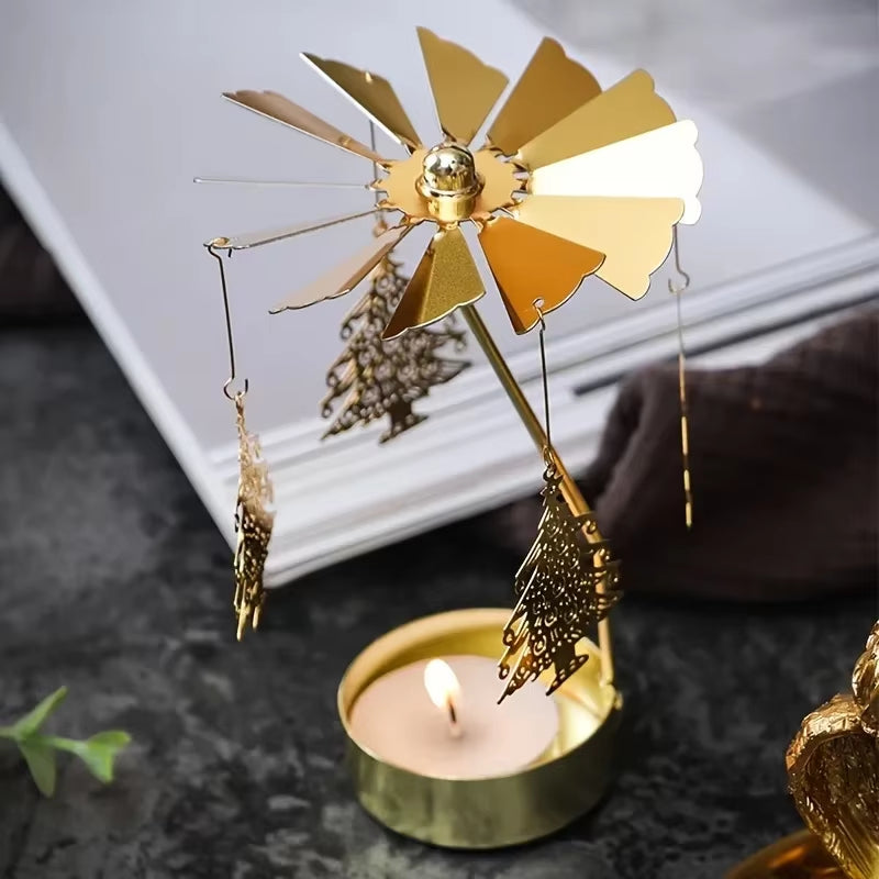 1Pc Metal Hot Rotating Candle Holder Christmas Rotating Candle Holder Dinner Party Wedding Party Candle Holder Decoration Gift