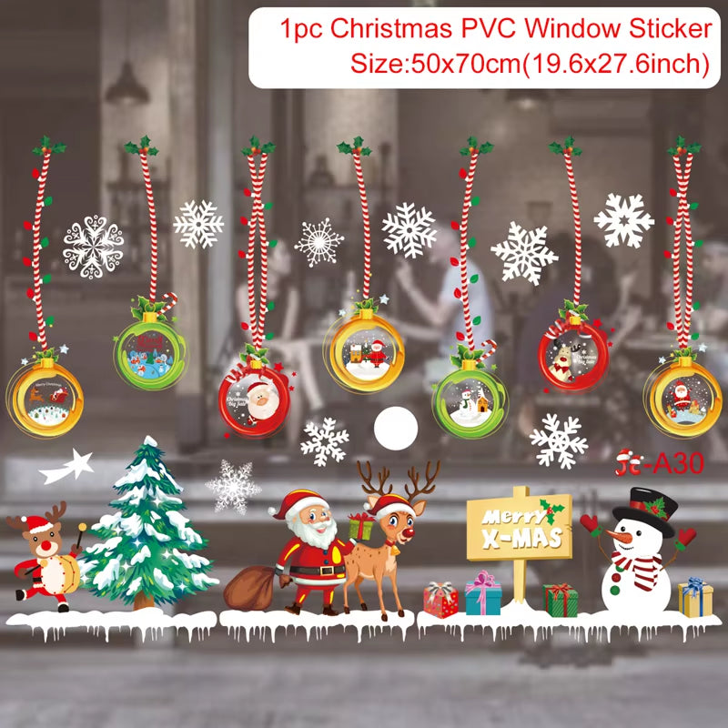 Christmas Window Stickers Merry Christmas Decorations for Home 2025 Christmas Wall Sticker Kids Room New Year Decoration 2026