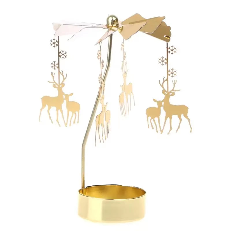 1Pc Metal Hot Rotating Candle Holder Christmas Rotating Candle Holder Dinner Party Wedding Party Candle Holder Decoration Gift
