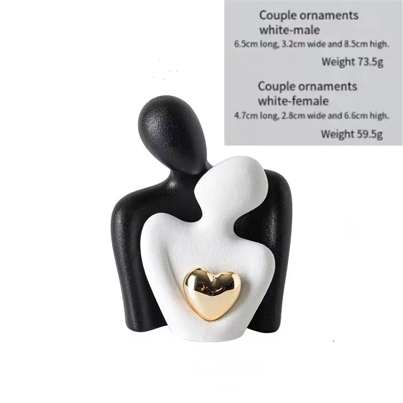 Couple Hugging Figurine Ceramic Couple Statue Abstract Modern Sculpture Love Figurines Art Craft Couple Home Accents