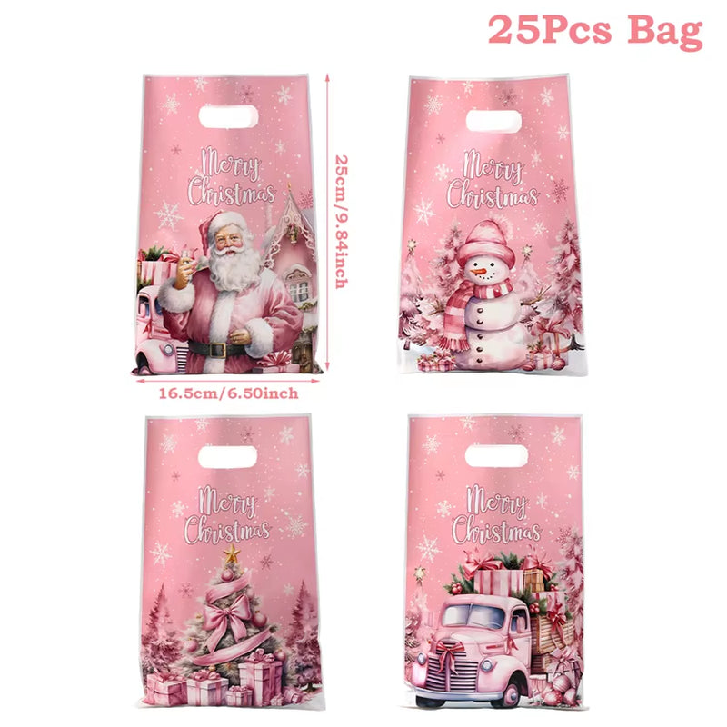 10/25/50Pcs Christmas Gift Bags Christmas Party Decoration 2025 Xmas Santa Claus Cute Hand Bags Navidad Natal New Year Gift 2026