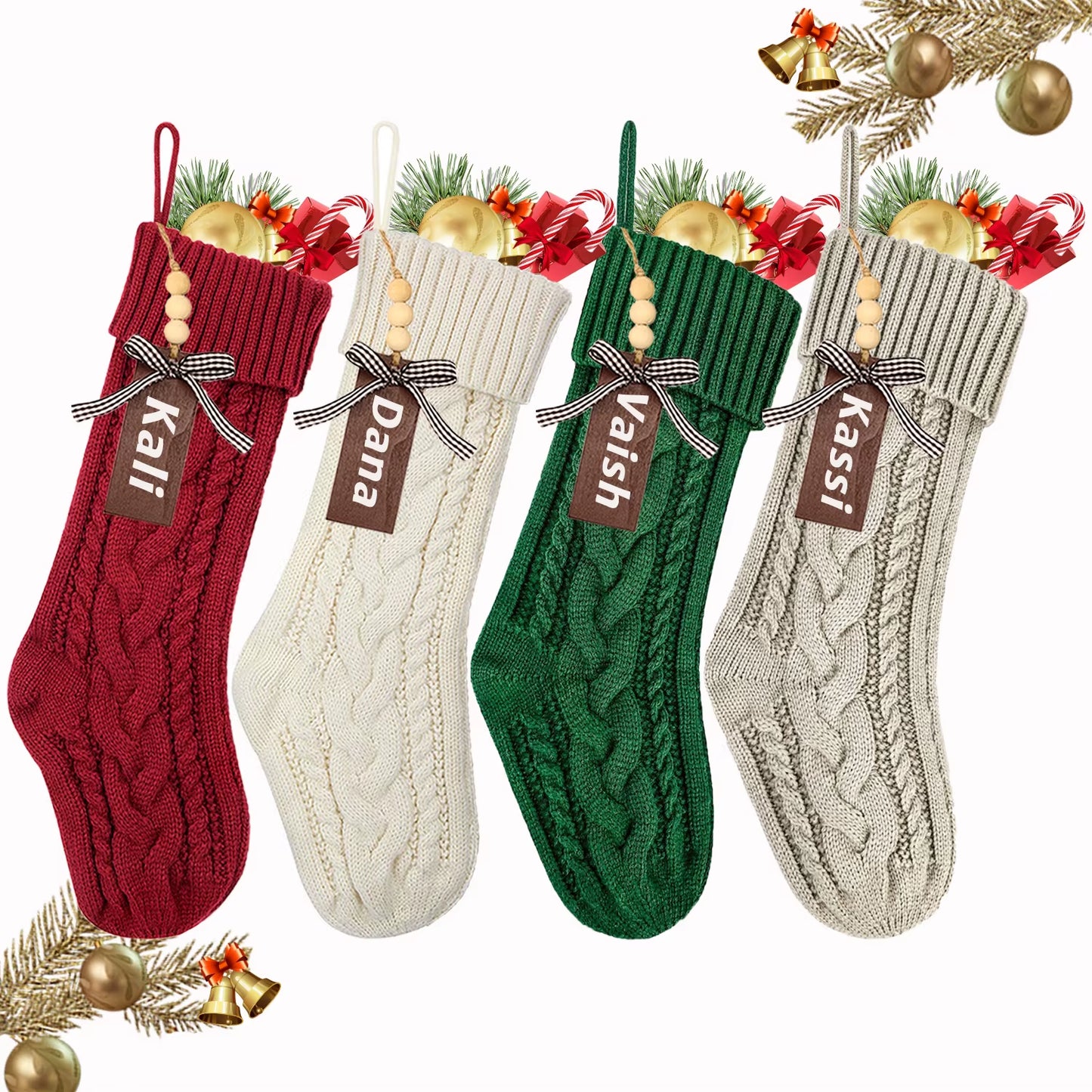 3/4/5/6/8Pcs Christmas Stockings 18In Large Size Cable Knit Stocking Gifts Kids New Year Gift Decor for Family Holiday Party