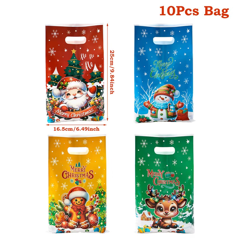 10/25/50Pcs Christmas Gift Bags Christmas Party Decoration 2025 Xmas Santa Claus Cute Hand Bags Navidad Natal New Year Gift 2026