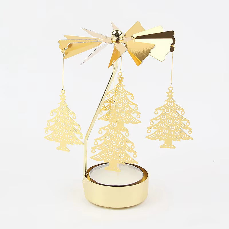 1Pc Metal Hot Rotating Candle Holder Christmas Rotating Candle Holder Dinner Party Wedding Party Candle Holder Decoration Gift