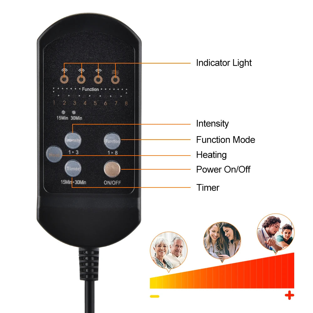 Electric Back Massager Massage Chair Cushion Heating Vibrator Car Home Office Lumbar Neck Mattress Infrared Therapy Pain Relief