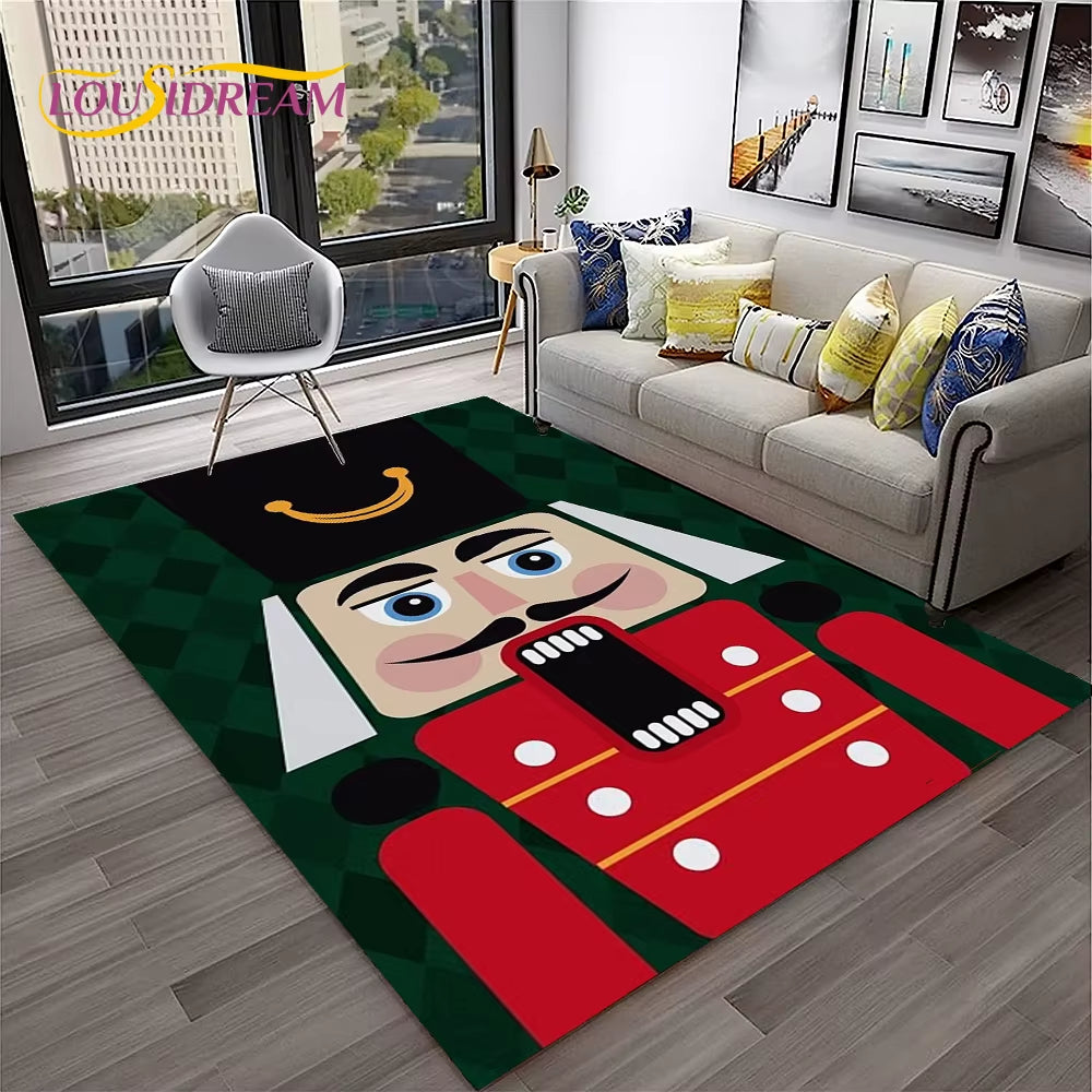 Nutcracker Christmas Tree Cartoon Fairy Tales Carpet Rug for Home Living Room Bedroom Sofa Doormat Decor,Kids Non-Slip Floor Mat
