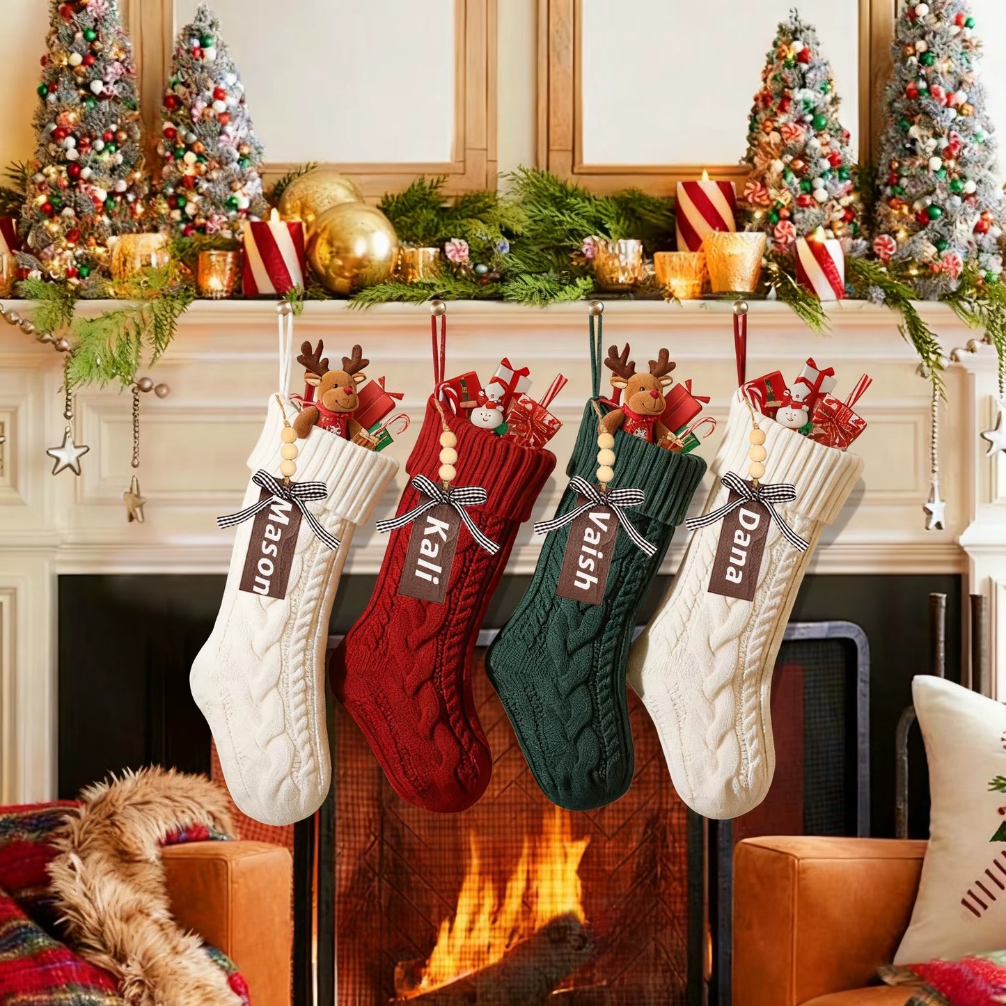 3/4/5/6/8Pcs Christmas Stockings 18In Large Size Cable Knit Stocking Gifts Kids New Year Gift Decor for Family Holiday Party