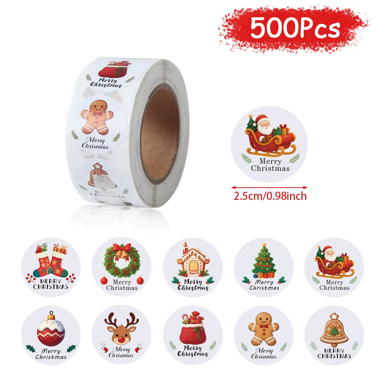 Christmas Gift Stickers Happy 2026 New Year Sealing Sticker Self-Adhesive DIY Gift Baking Package Envelope Stationery Decor
