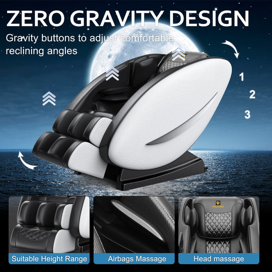 Massage Chair Recliner Neck Massager with Zero Gravity Heating and Bluetooth Functions (White)