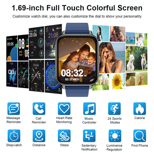 Smart Watch, Fitness Tracker Watch for Men Women, 1.69'' Touch Smartwatch Fitness Watch with Ultra Thin Watch.