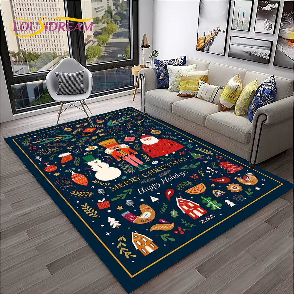 Nutcracker Christmas Tree Cartoon Fairy Tales Carpet Rug for Home Living Room Bedroom Sofa Doormat Decor,Kids Non-Slip Floor Mat