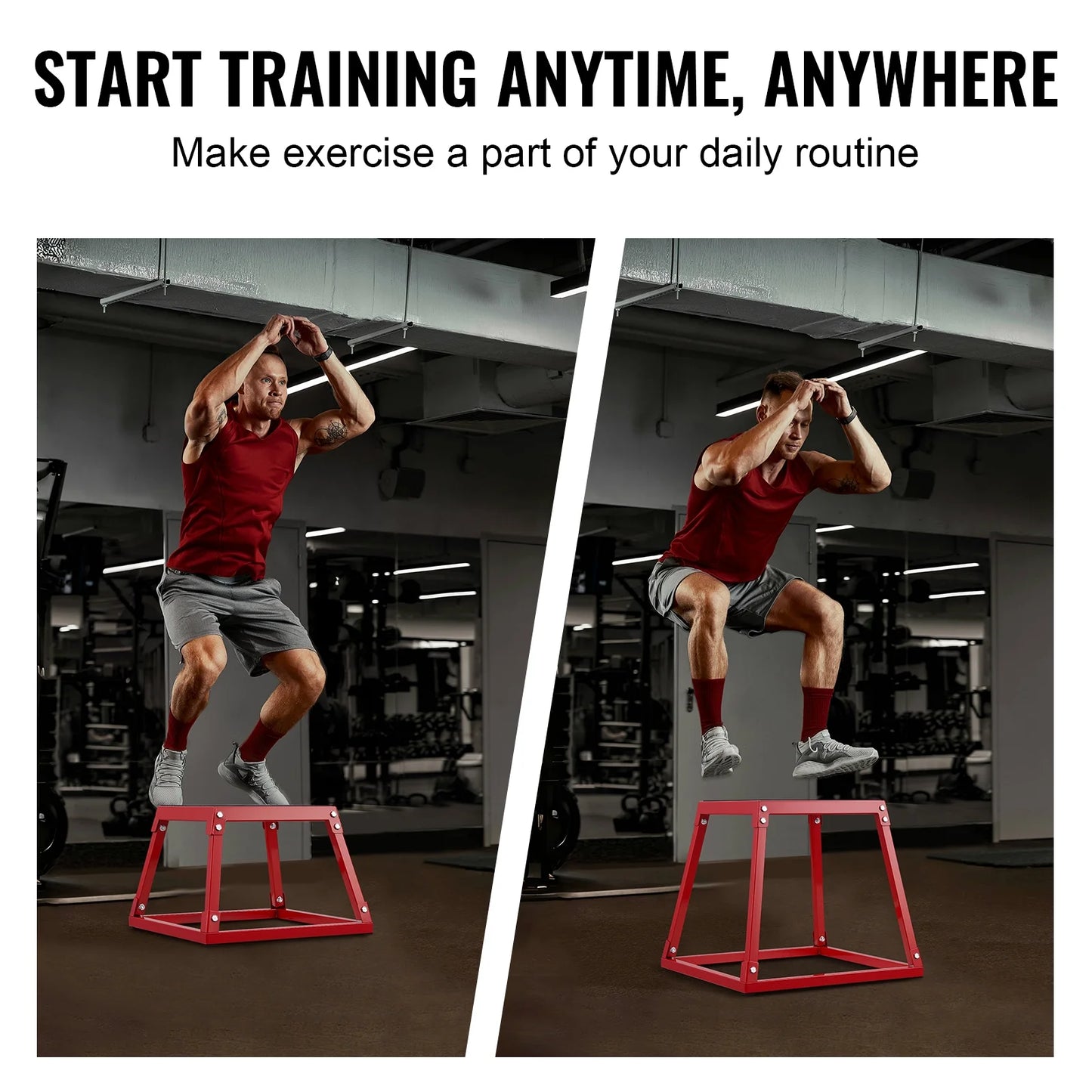 Plyo Jumping Cubes, 12/18/24 Inch Exercise Platform, Agility Jump Box, Non-Slip Workout Step up Cube Set for Domestic Gym Practice, Conditioning Power Training, Red