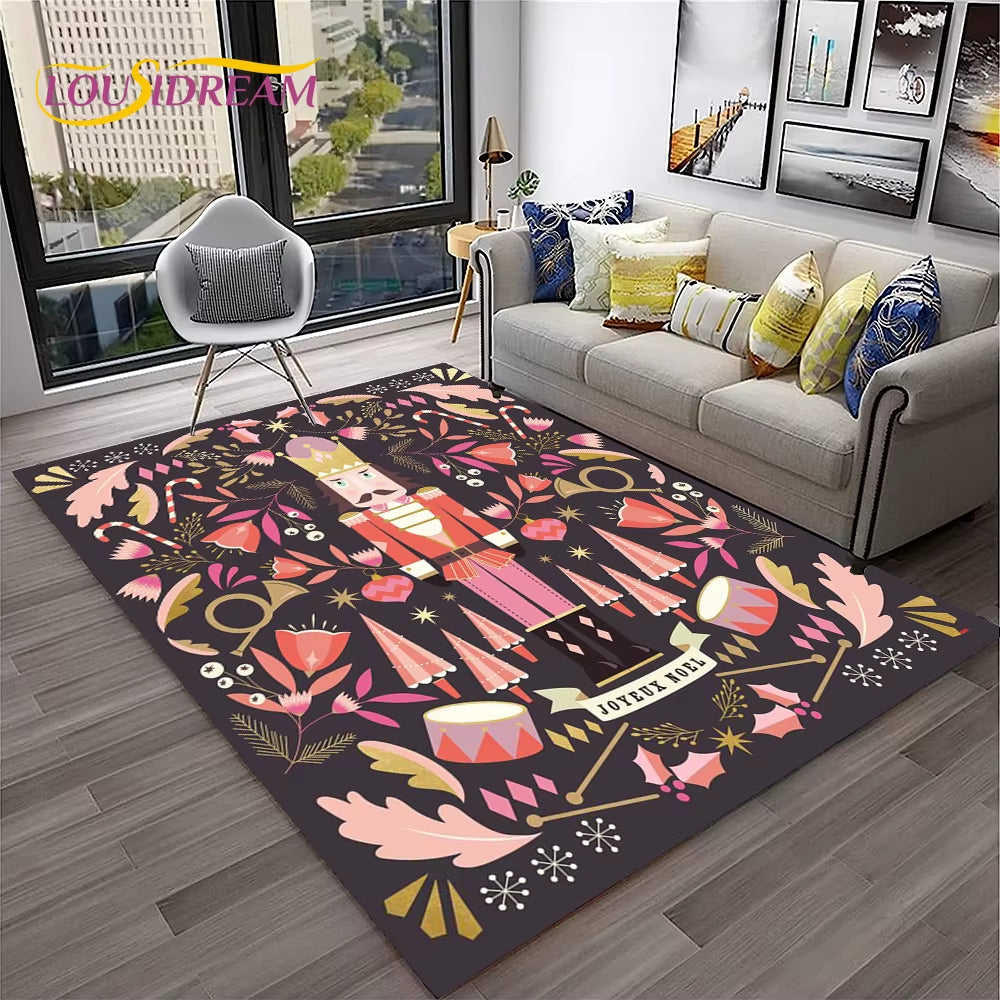 Nutcracker Christmas Tree Cartoon Fairy Tales Carpet Rug for Home Living Room Bedroom Sofa Doormat Decor,Kids Non-Slip Floor Mat