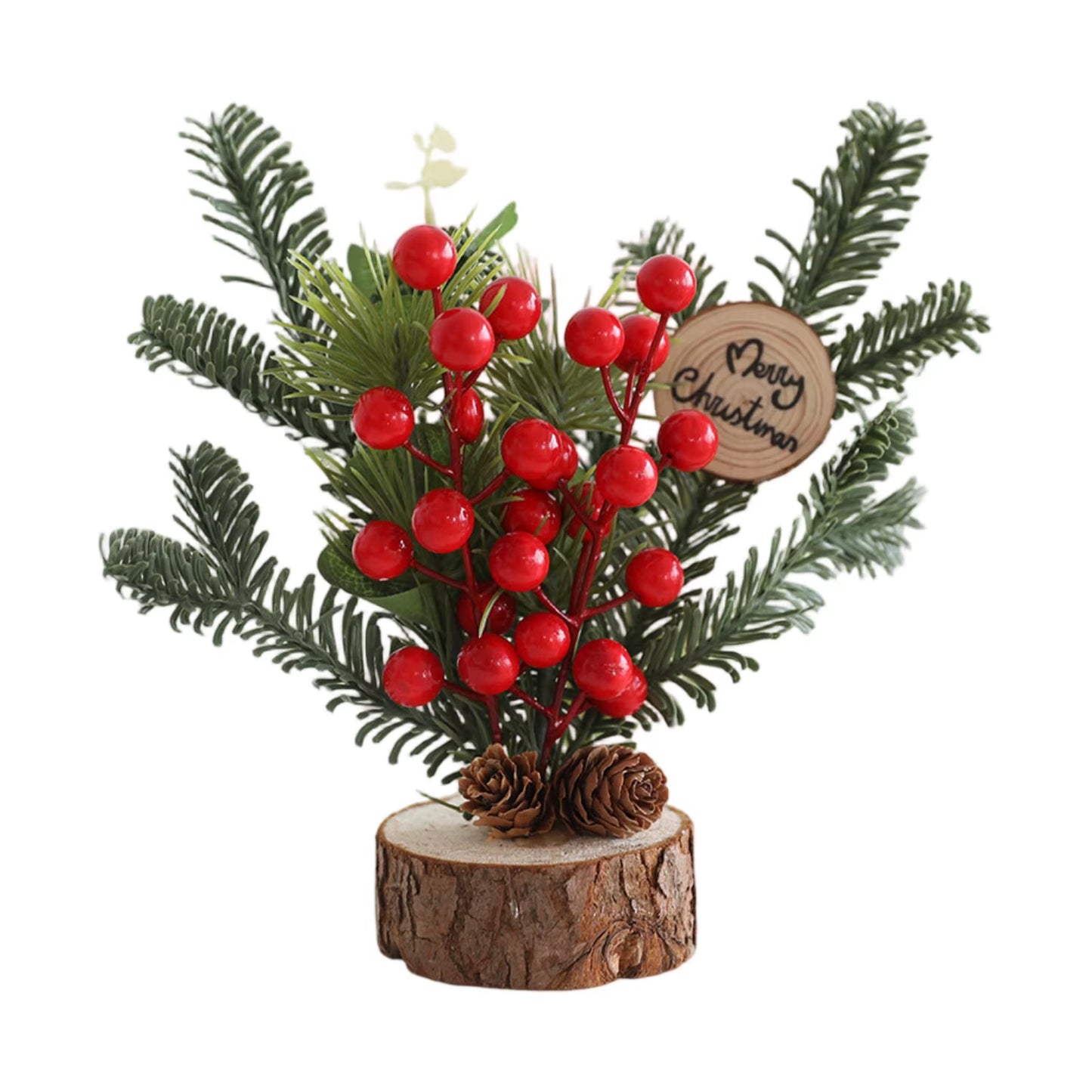 Christmas Decoration Desktop Small Tree Simulation Flower Wreath Ornament New Year Decoration Red Fruit Small Tree Artificial