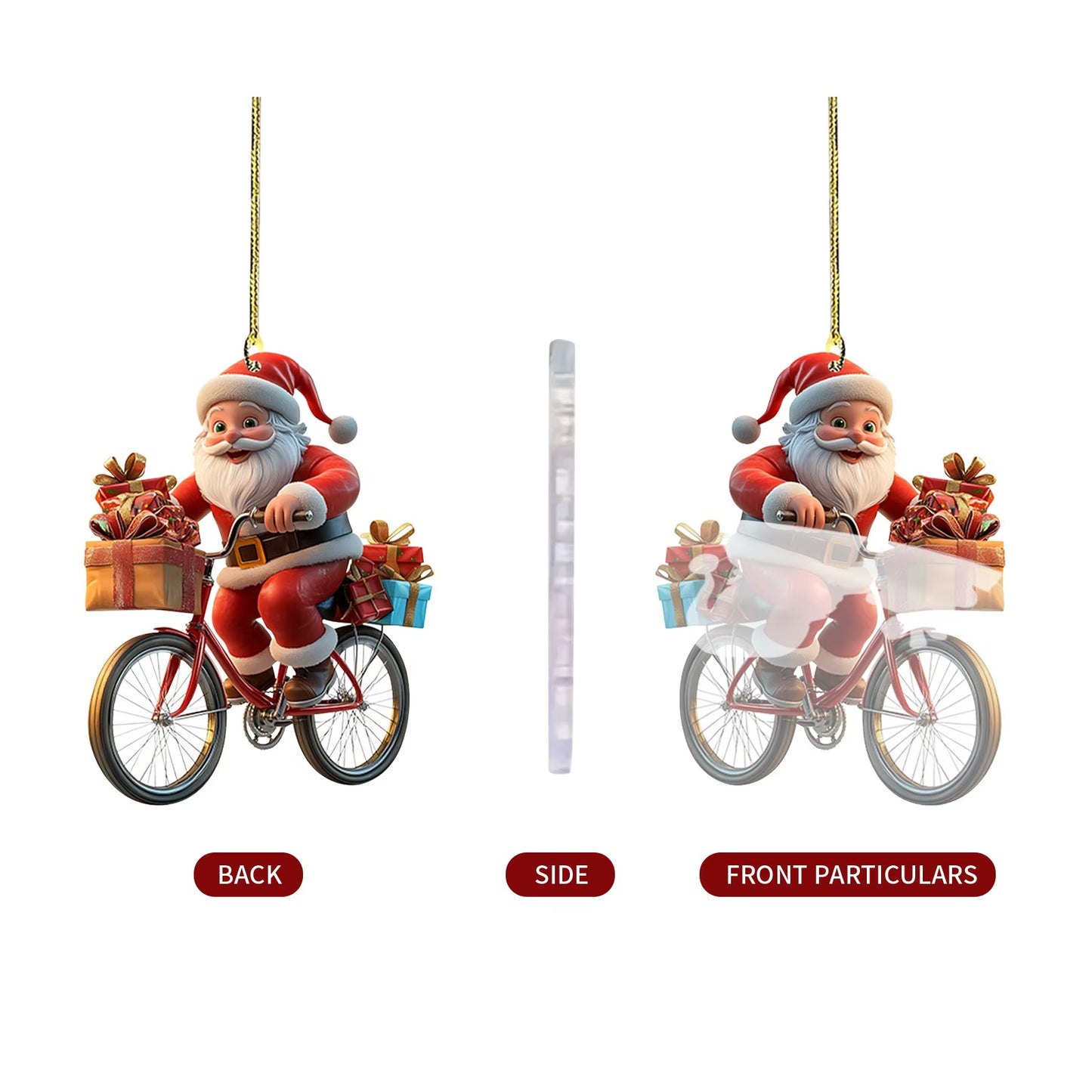 2D Acrylic Winter Decorative Hanging Cartoon Santa Claus Bicycle Gifts Christmas Pendants Christmas Tree Decoration