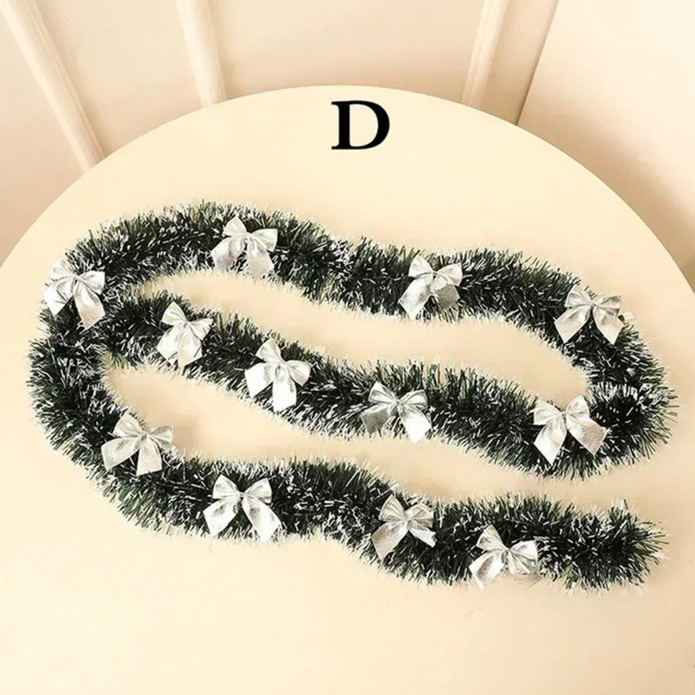 2M Christmas Green Cane Ribbons Garland with LED Lights, DIY Xmas Tree Ornaments, Christmas Rattan Wreath Home Party Decoration
