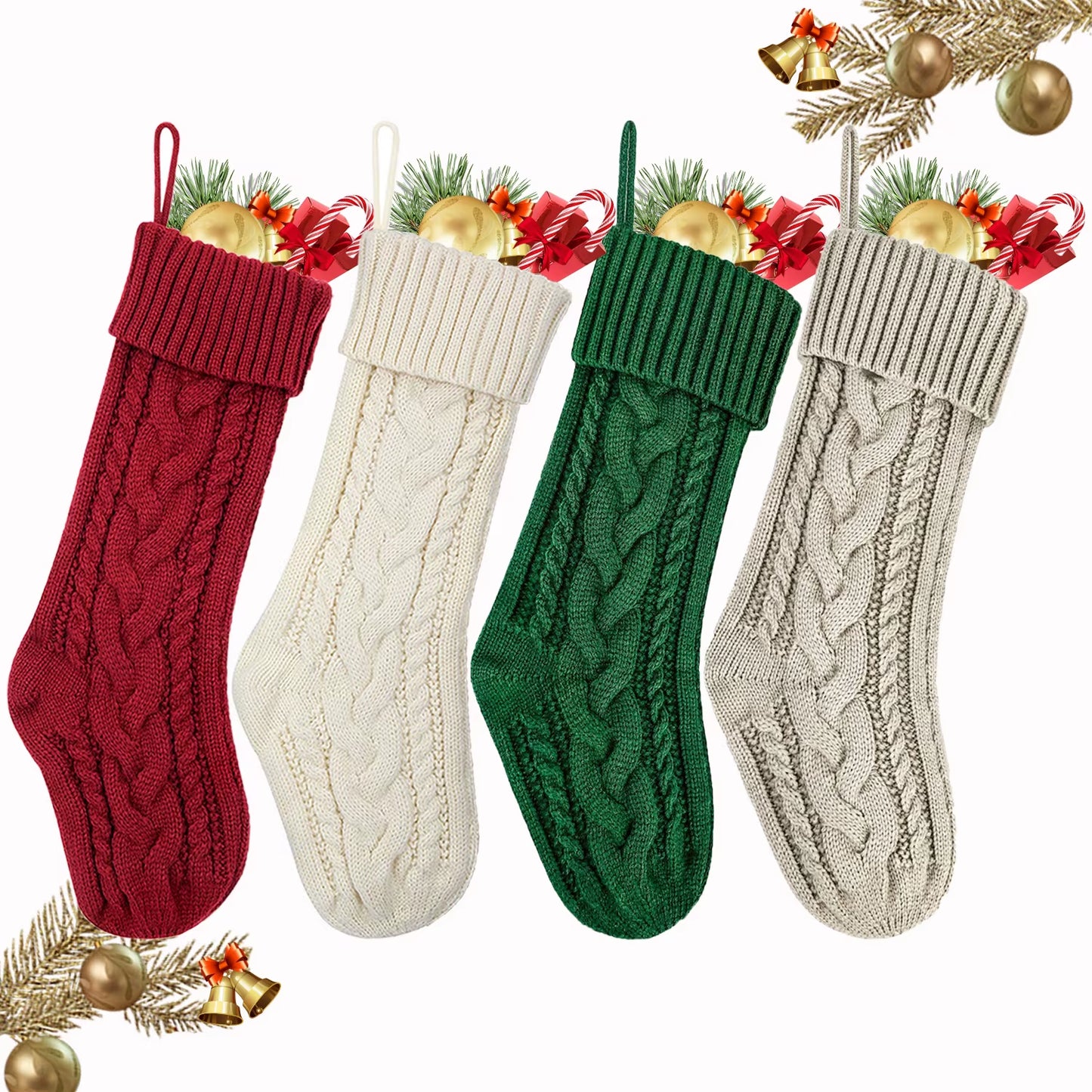 3/4/5/6/8Pcs Christmas Stockings 18In Large Size Cable Knit Stocking Gifts Kids New Year Gift Decor for Family Holiday Party