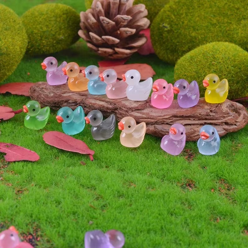 50/100 Pcs Luminous Mini Duck Tiny Resin Duck Little Duck Figurines Bulk for Dollhouse Ornament Micro Garden DIY Crafts Decor