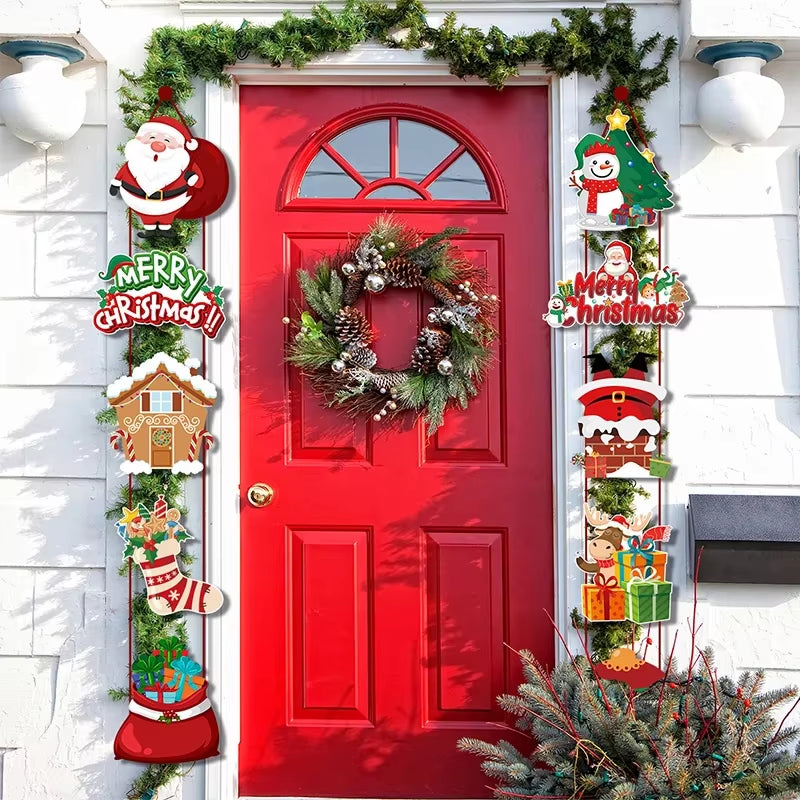 2026 Merry Christmas Hanging Door Banner Santa Claus Snowman Couplet Christmas Decorations, Fashion Christmas Ornaments