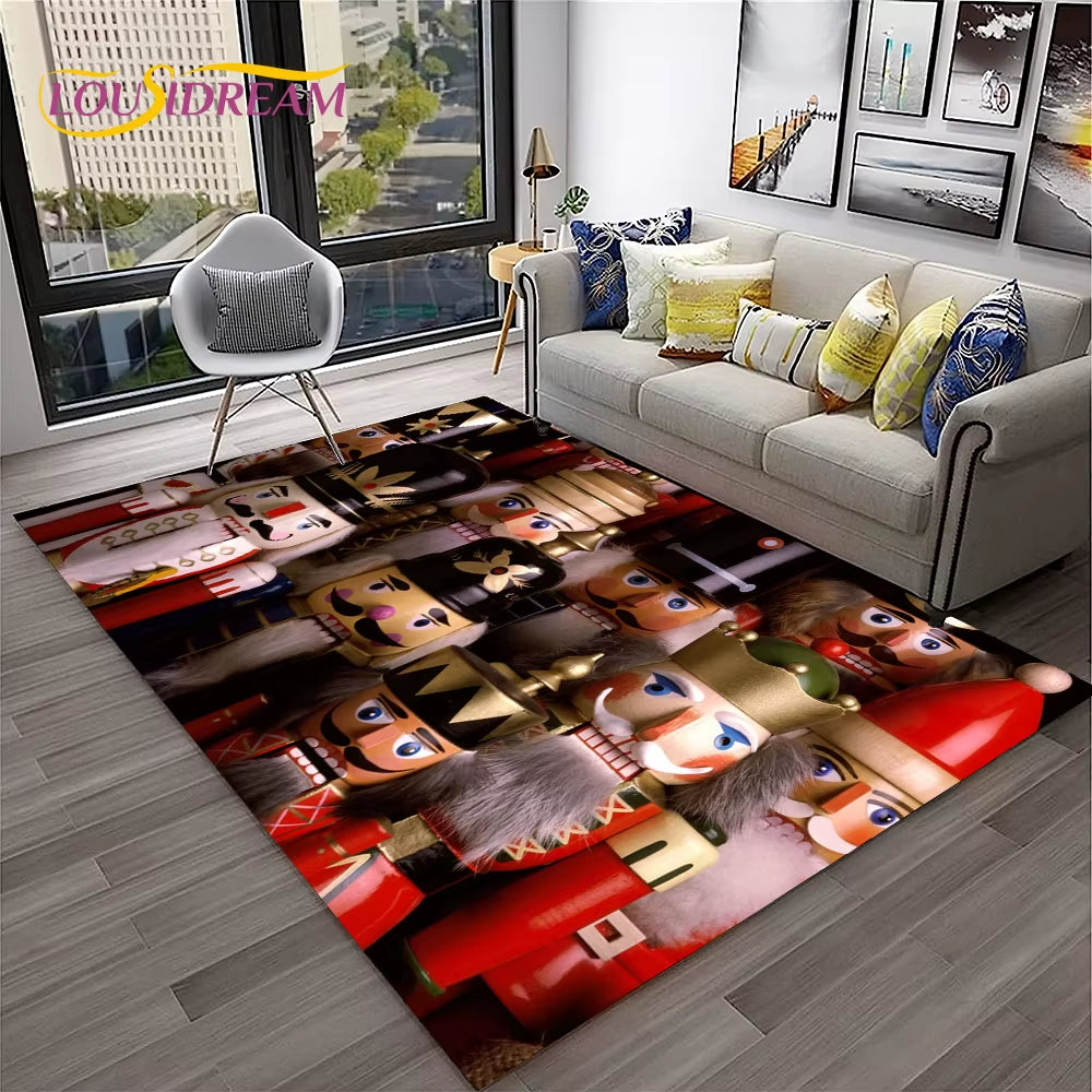 Nutcracker Christmas Tree Cartoon Fairy Tales Carpet Rug for Home Living Room Bedroom Sofa Doormat Decor,Kids Non-Slip Floor Mat