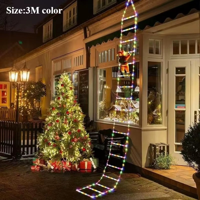 1.7M/3M Santa Claus Climbing Ladder Warm Light Christmas Decoration Home Outdoor Garden Cristmas Tree Ornement New Year Gift