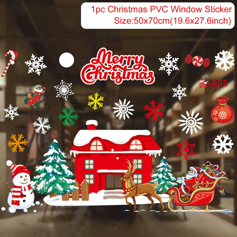 Christmas Window Stickers Merry Christmas Decorations for Home 2025 Christmas Wall Sticker Kids Room New Year Decoration 2026