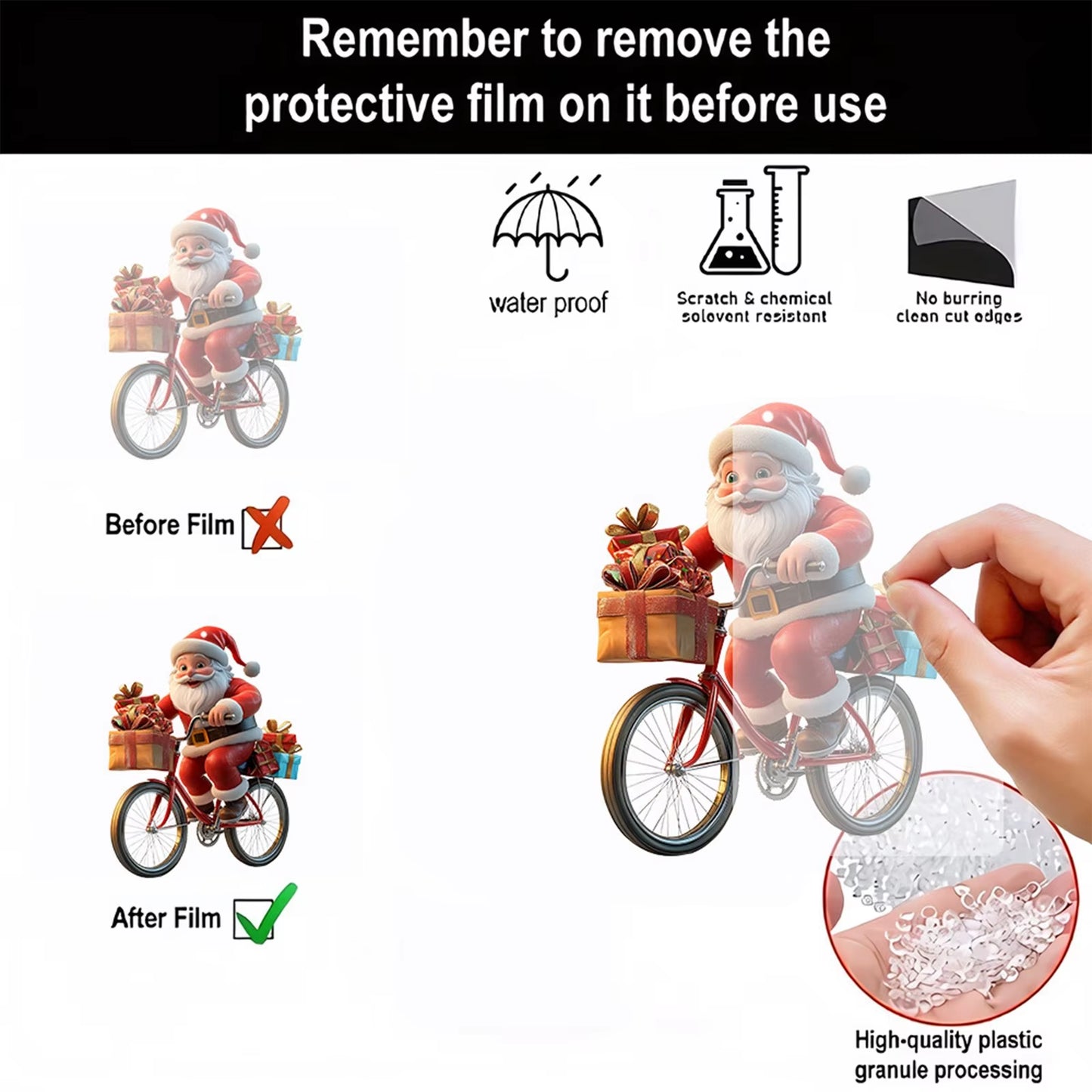 2D Acrylic Winter Decorative Hanging Cartoon Santa Claus Bicycle Gifts Christmas Pendants Christmas Tree Decoration